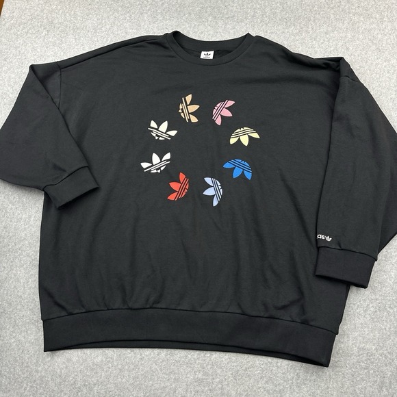 adidas Tops - adidas Black Crewneck Sweatshirt with Multicolor Trefoil Motif